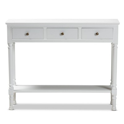Calvin 3-Drawer White Wood & Metal Entryway Console Table with Storage