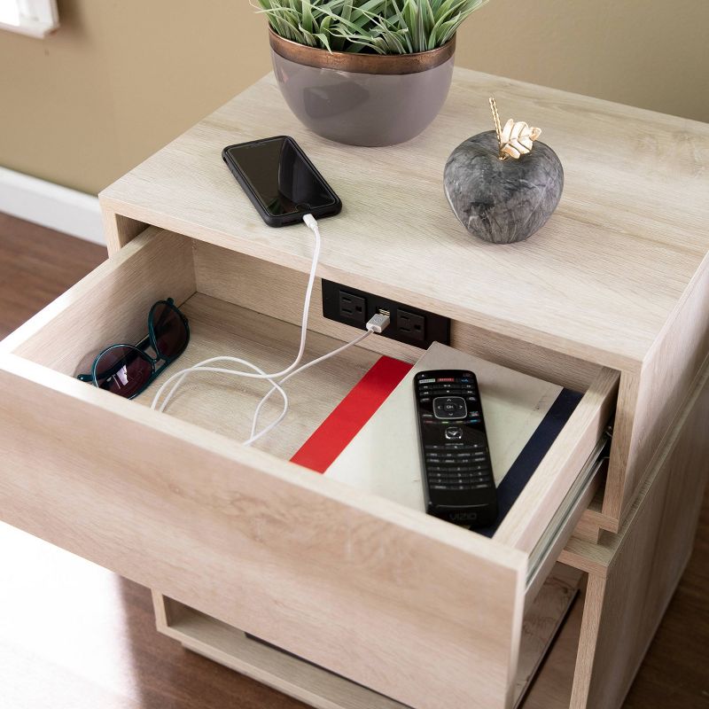 Gelday Side Table with Charging Station Whitewashed Oak - Aiden Lane, 6 of 12