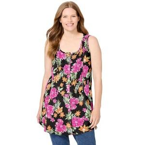 Woman Within Sleeveless Pintuck Gauze Shirt - 1 of 4