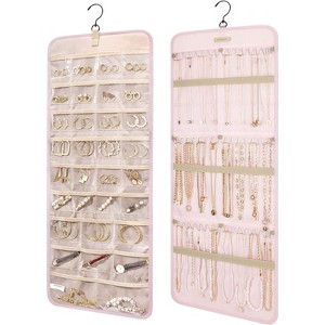 Jewelry Organizer Storage Roll with Hanger Metal Hooks Double, Necklaces, Rings on Closet, Wall, Door - 1 of 4