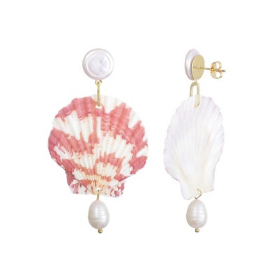 Adornia Pink Shell and Shell Pearl 3-Drop Earrings