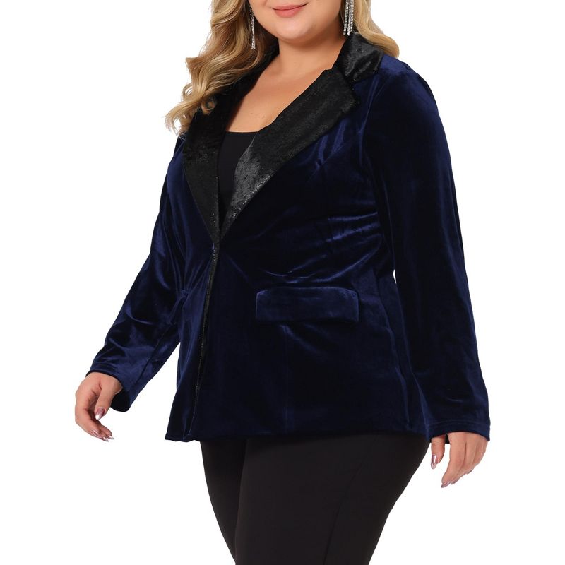 Agnes Orinda Women's Plus Size Velvet Evening Sparkle Party Formal Suit Blazers, 2 of 6