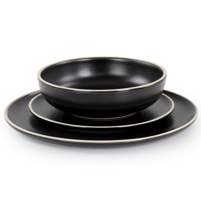Gibson Elite Serenade 12 Piece Round Stoneware Dinnerware Set in Black, 2 of 9
