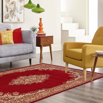 Elegant Medallion 5'3" x 8' Burgundy Synthetic Rectangular Rug