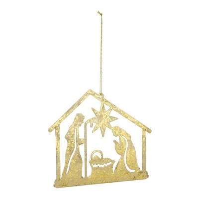 Gold Metal Holy Family Nativity Scene Ornament Set