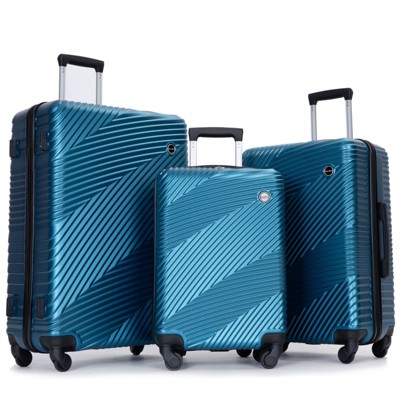 3 Piece Luggage Sets PC+ABS Lightweight Suitcase with Two Hooks, Spinner Wheels, (20/24/28) Gray