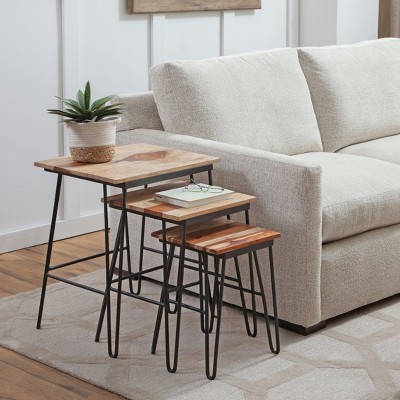 GDFStudio Bruno 3 Piece Rectangle Two-Tone Table Top Nesting Accent Table Sets