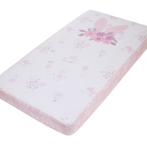 NoJo Flower Bunny Pink, White, and Lavender Bunny Ears 100% Cotton Nursery Photo Op Fitted Crib Sheet - 1 of 4