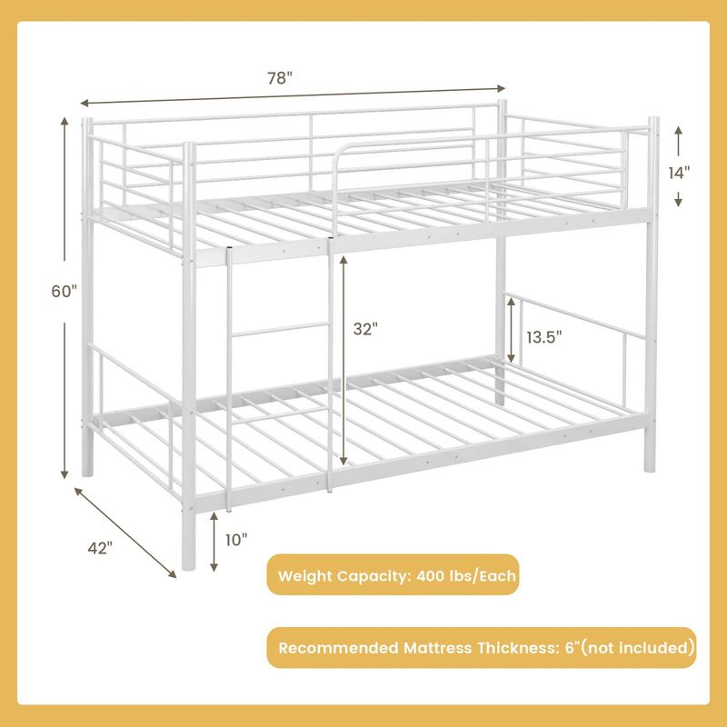 Costway Metal Twin Over Twin Bunk Bed with Built-in Ladder Safety Guardrail Black/White, 3 of 10