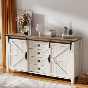 SinCiDo Farmhouse 60"Dressing Table with Sliding Barn Door and 4 Drawers,Drawer Cabinet Living Room,Bedroom,Coffee Bar - 1 of 4