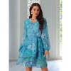 Seta T Women's V Neck Floral Long Sleeve High Waist Chiffon Ruffle Swing Skater Mini Dress - 3 of 4