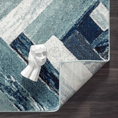 Modern Geometric Blue and Gray Synthetic Area Rug
