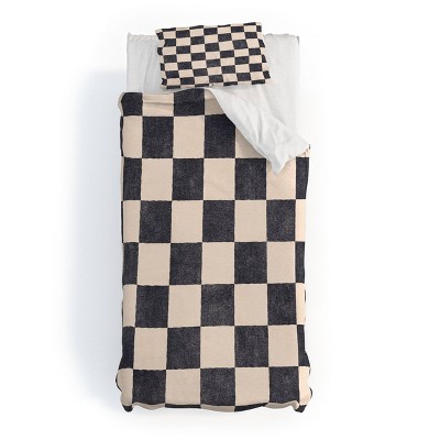Deny Designs 2pc Twin/Twin XL Daniel Coulmann Checker 001 Graphite Duvet and Sham Set