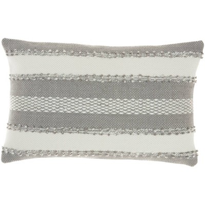 14"x22" Oversize Woven Striped and Dots Indoor/Outdoor Lumbar Throw Pillow Gray - Mina Victory