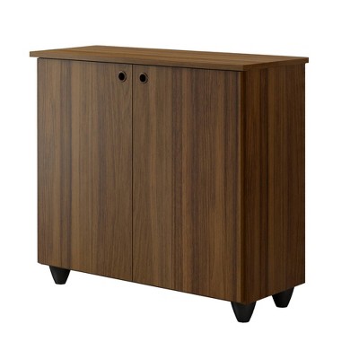 28.5" 2 Door Wooden Shoe Chest with Grain Details and Tapered Legs Brown - The Urban Port