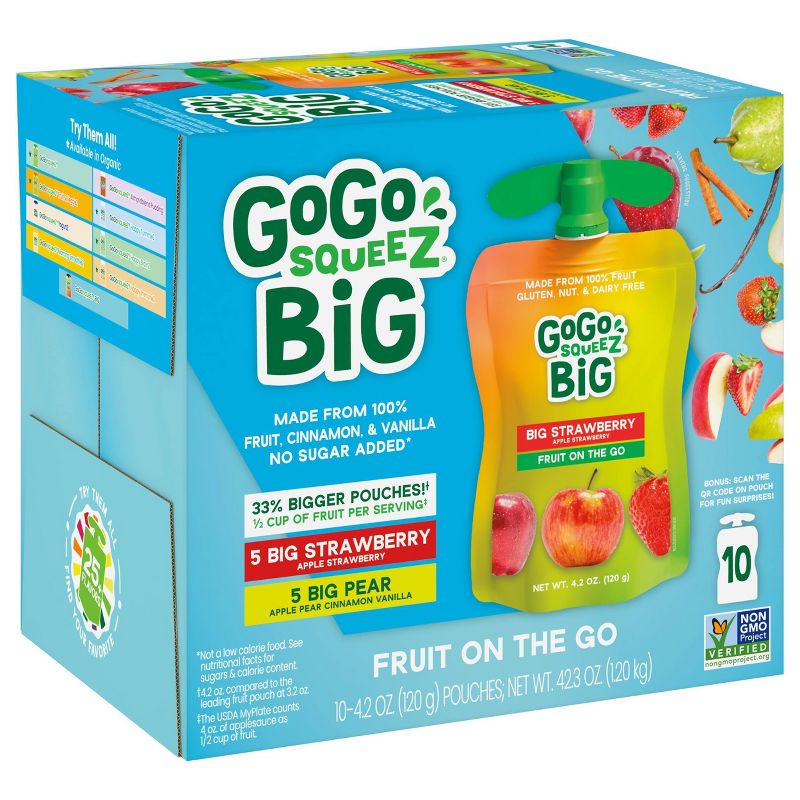 GoGo SqueeZ Big Variety Pack Apple Straw Pear Cinna Van - 42.3oz/10ct, 3 of 11
