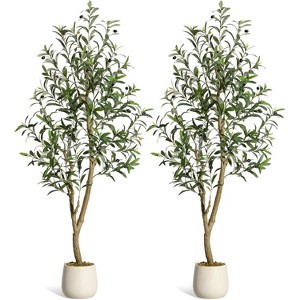 5 FT Olive Trees Artificial Indoor, Realistic Potted Silk Artificial Olive Tree, with Natural Wood Trunk and Lifelike Fruits, for Home, 1 Pack - 1 of 4