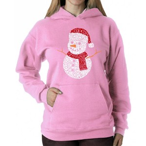 LA Pop Art Christmas Snowman - Women's Word Art Hooded Sweatshirt - 1 of 4