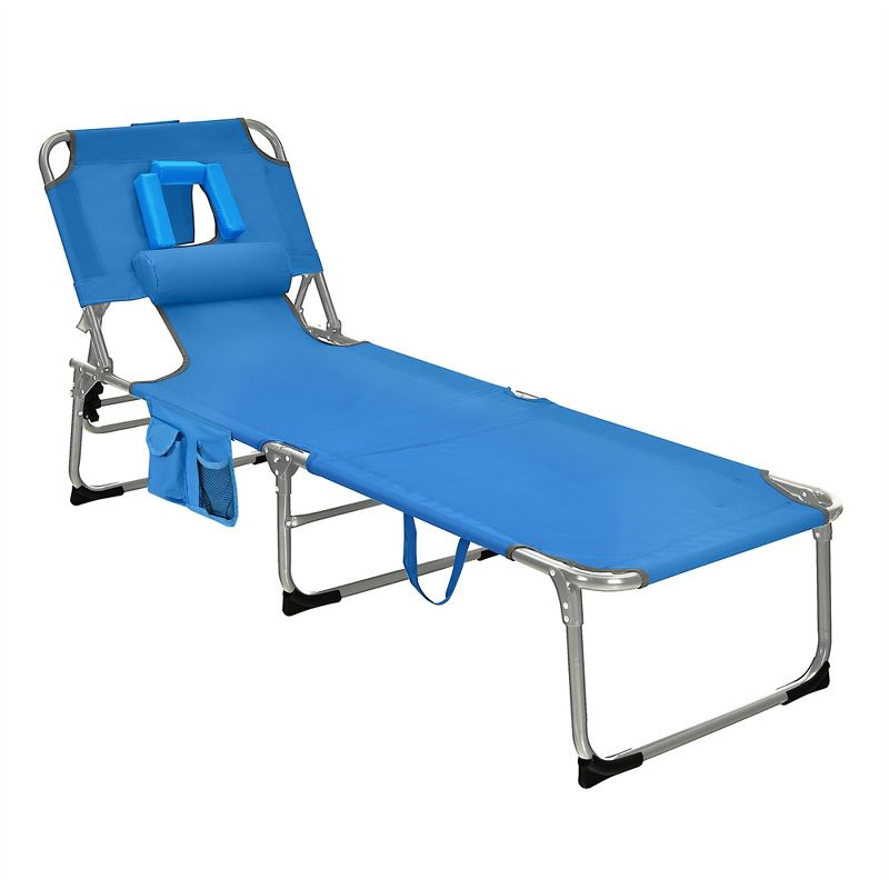 Costway Outdoor Beach Lounge Chair Folding Chaise Lounge with Pillow Blue\Blue&Green\Black\Grey\Turquoise\Pink\Beige, 2 of 10