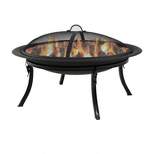 Sunnydaze Outdoor Portable Camping or Backyard Folding Round Fire Pit Bowl with Spark Screen, Log Poker, Folding Stand, and Carrying Case Cover - 29"