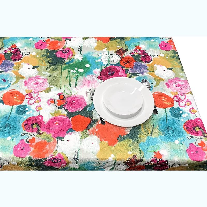 KOVOT Tablecloth Floral 60" x 84" Table Cover for Indoor or Outdoor Summer Spring Fall Flower Design Rectangle Oblong Tablecloth - Blue Pink & Red, 3 of 5