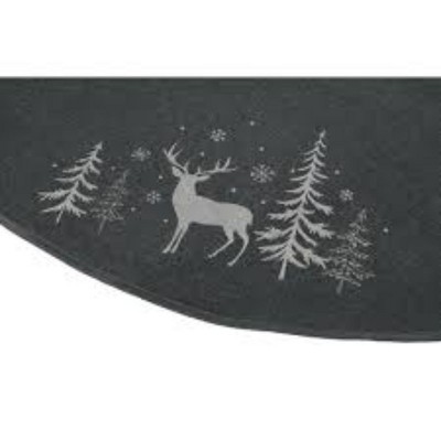 Gray and Black Reindeer Forest Christmas Tree Skirt with Burlap Cuff