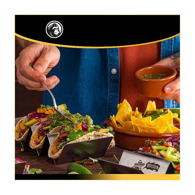 MOUNTAIN GRILLERS Taco Holders with Reversible Tray, Holds 2 or 3 Shells, Set of 4, 3 of 5