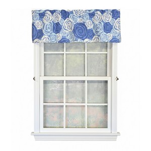 RLF Home 100% Cotton High Quality Rosales Tailored Window Valance with 1.5" Rod Pocket 50" W X 12" L Blue - 1 of 4