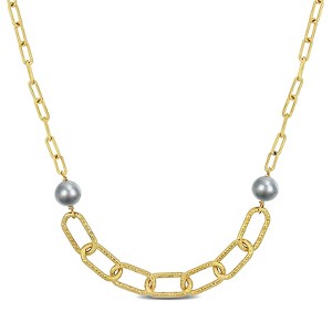 EVERLY JEWELRY | 18K Yellow Plated Sterling Silver 9-10mm Grey Cultured Freshwater Pearl Chain Necklace - 20 inch - 1 of 4