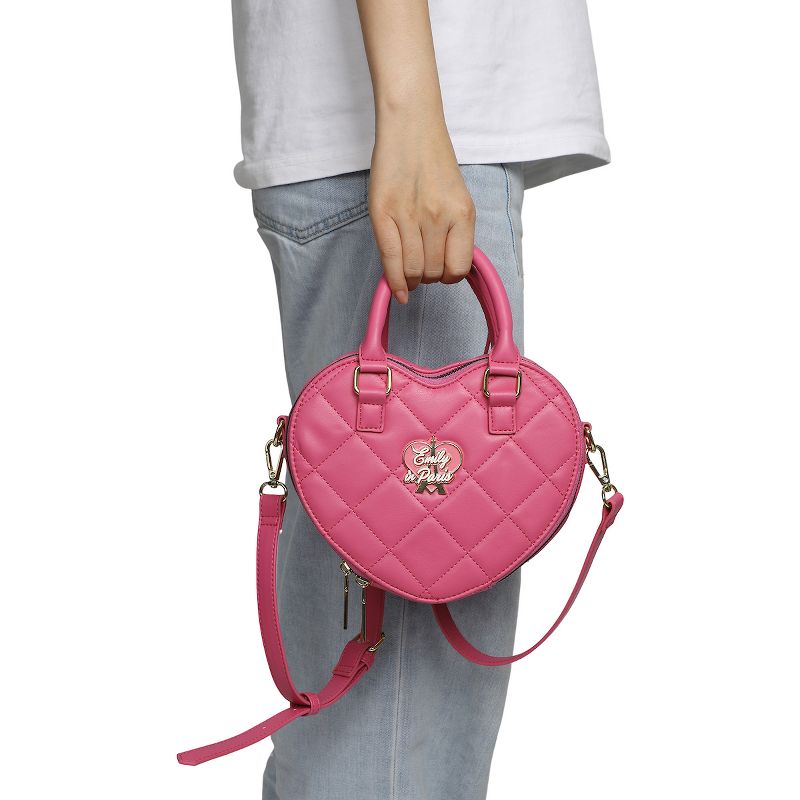 Emily In Paris Women's Pink Heart-Shaped Crossbody Handbag, 4 of 7