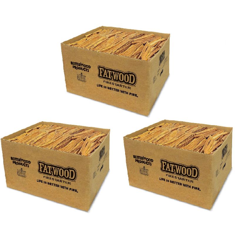 Betterwood Natural Hand Split Fatwood 25 Pound Firestarter (3 Pack); Campfire, BBQ, or Pellet Stove; Non-Toxic and Water Resistant, 1 of 8