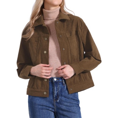 INSPIRE CHIC Women's Corduroy Long Sleeve Lapel Collar Fall Outerwear Button Down Shacket Jackets Small Army Green