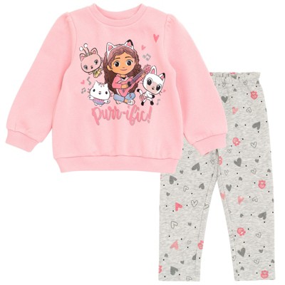 Dreamworks Gabby's Dollhouse Pandy Paws Cakey Cat Kitty Fairy Toddler Girls  Fleece Sweatshirt And Pant Set Pink / Gray 3t : Target