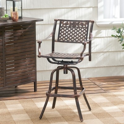 Coolbibila 1 Piece Outdoor Cast Aluminum BarStool Chair,Aluminum Patio Bistro Arm Chair,Antique Copper Finish BarStool Chair