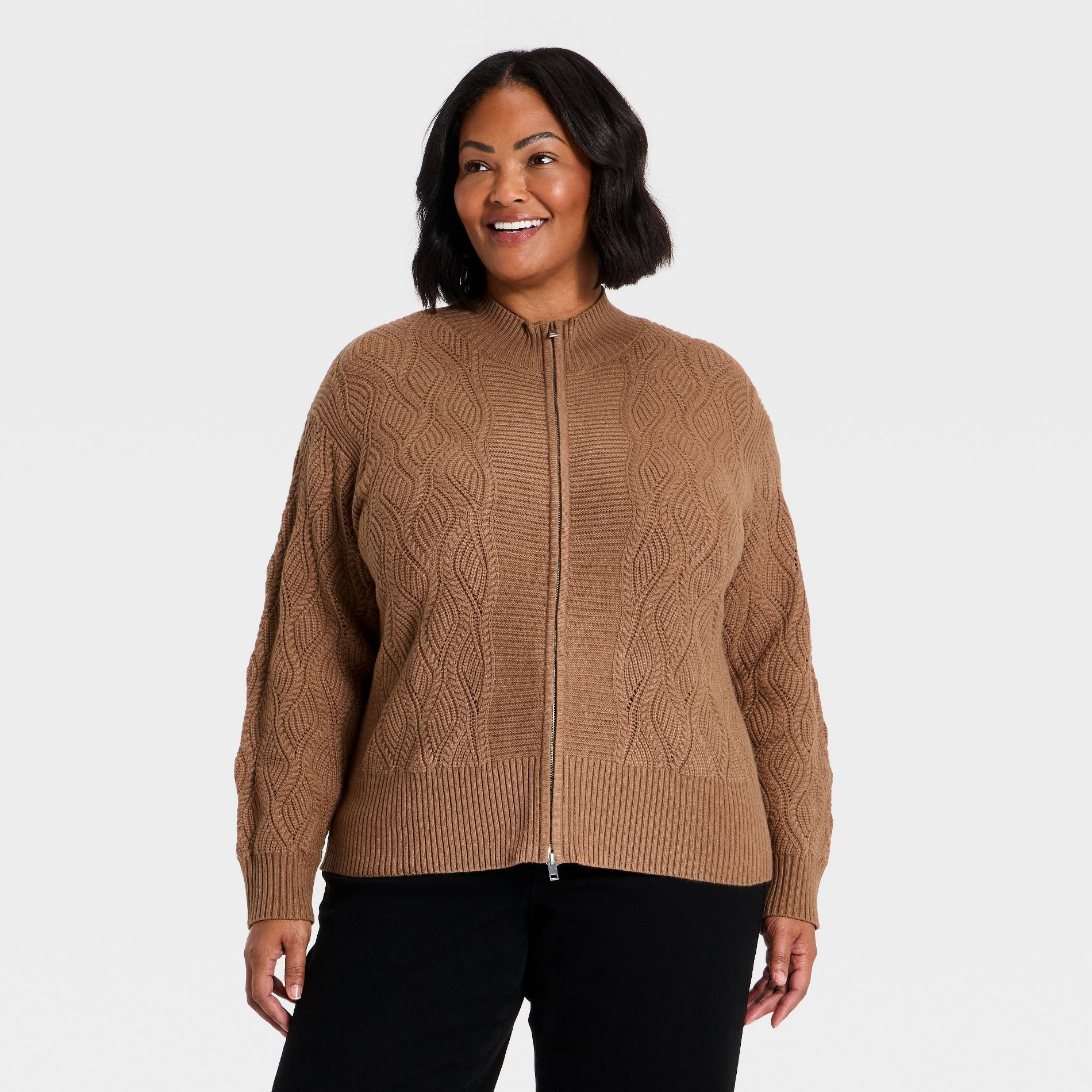 Women's Full Zip Up Mock Turtleneck Sweater - Ava & Viv™