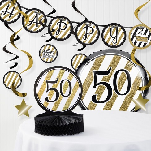 50th Birthday Party Decorations Kit Black Gold Target