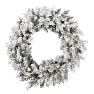 Christmas Shadow Woods Flocked Spruce 24in Wreath, Pre-Lit 30 Warm White LED Lights, 110 PE/PVC Tips, Plug in - 1 of 4