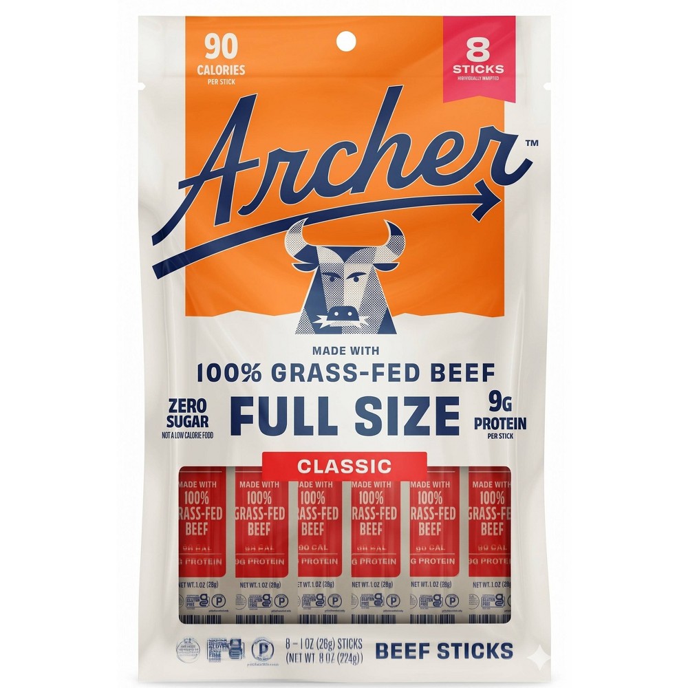 Archer Jerky Classic Beef Meat Sticks - 9g Protein - 8oz/8ct