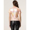 INSPIRE CHIC Women's Clubwear Short Sleeve Shiny Metallic Blouse - 3 of 4