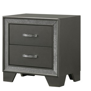 Vynxaria Contemporary 1pc Nightstand - Dark Gray Finish, 2 Drawers (Metal Pull Handles), Sparkling Accent Band, Bedside Storage Furniture (1pc Only) - 1 of 4