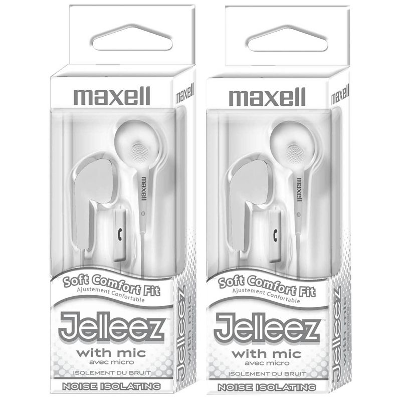 Maxell Jelleez™ Soft Earbuds with Mic, White, Pack of 2, 1 of 3