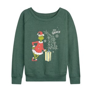 Women's - The Grinch - Grinch Present Lightweight French Terry Wide Neck Long Sleeve Graphic Shirt - 1 of 4