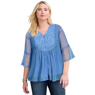 Roaman's Women's Plus Size Swiss Dot Georgette Tunic