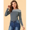 INSPIRE CHIC Women's Color Block Round Neck Long Sleeves Striped Basic T-Shirt - 2 of 4