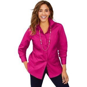 Jessica London Women's Plus Size Wrinkle-Free Stretch Poplin Shirt - 1 of 4