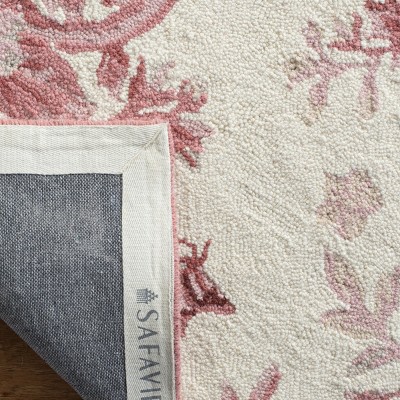 Ivory and Rose Floral Wool 6' x 9' Hand-Hooked Rug