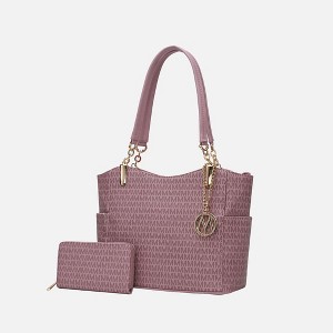 MKF Collection Savannah M Logo Printed Vegan Leather Women’s Tote and Wristlet Wallet by Mia K- 2 pieces - 1 of 4