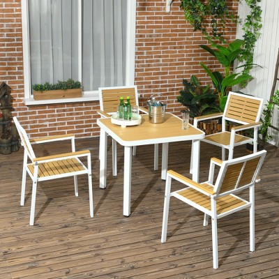 4-Piece White and Light Brown Aluminum Outdoor Dining Set