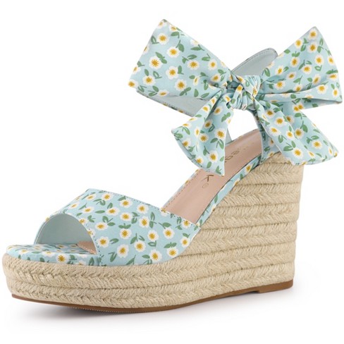 Allegra K Women's Platform Floral Printed Slingback Espadrille Wedge  Sandals Sky Blue 8