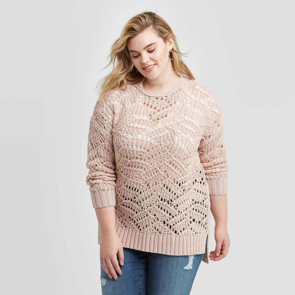 Women's Plus Size Crewneck Open Stitch Tunic Sweater - Universal Thread Pink 4X, Women's, Size: 4XL was $30.0 now $21.0 (30.0% off)